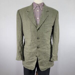 J.Riggings Men's Sport Coat Blazer Four Button Green Silk Wool Linen‎ Size 40R